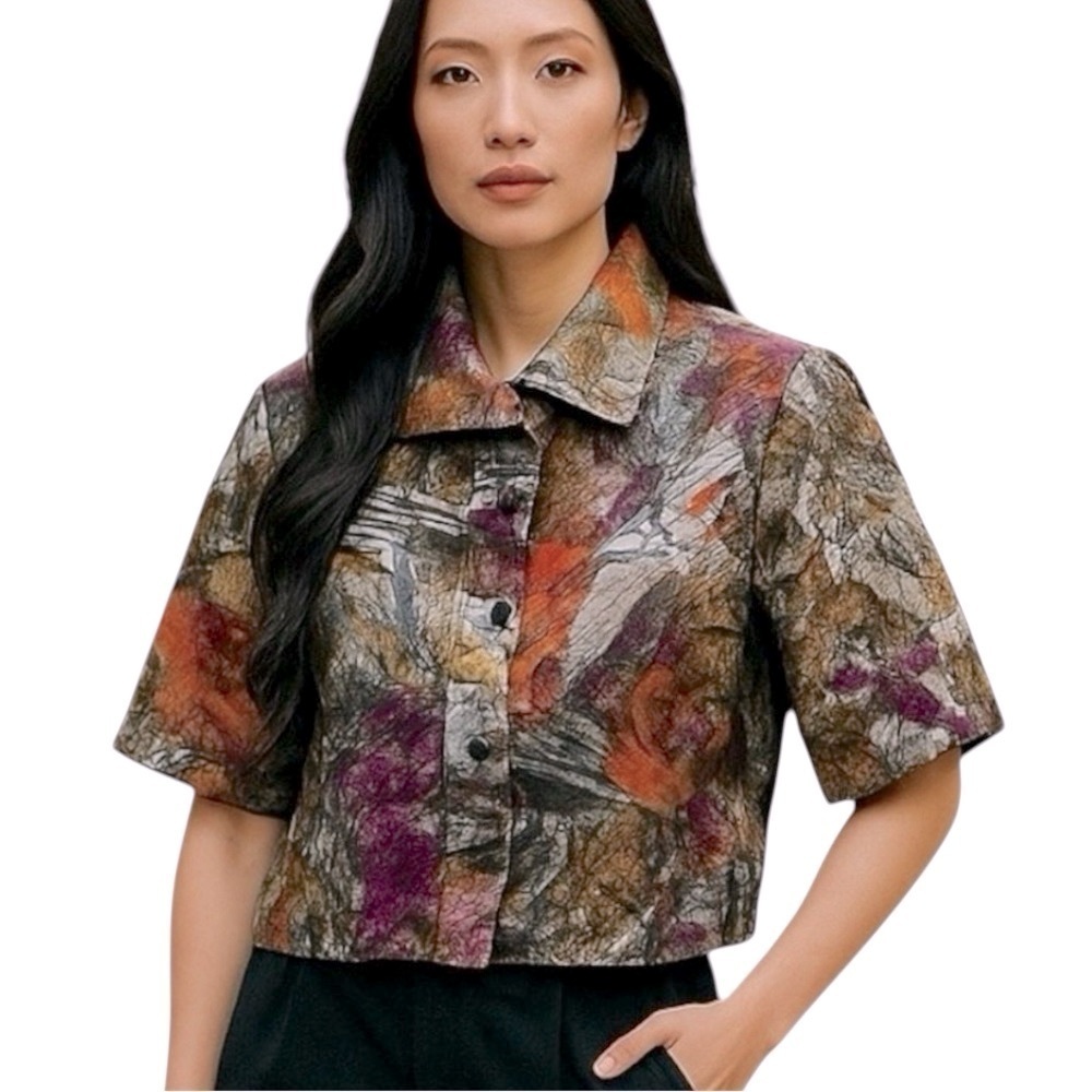 Sateen Multi Colored Floral Short Sleeveless Jacket